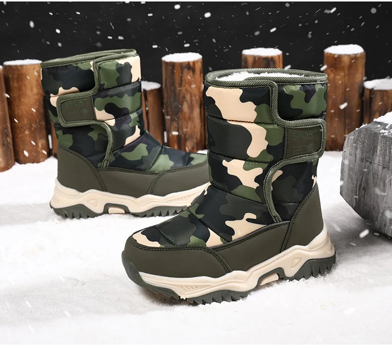 Baasploa Children Snow Boots Winter Plush Warm Ankle Boots For Boys Girls New Fashion Waterproof Cotton Shoes Non-Slip Outdoor