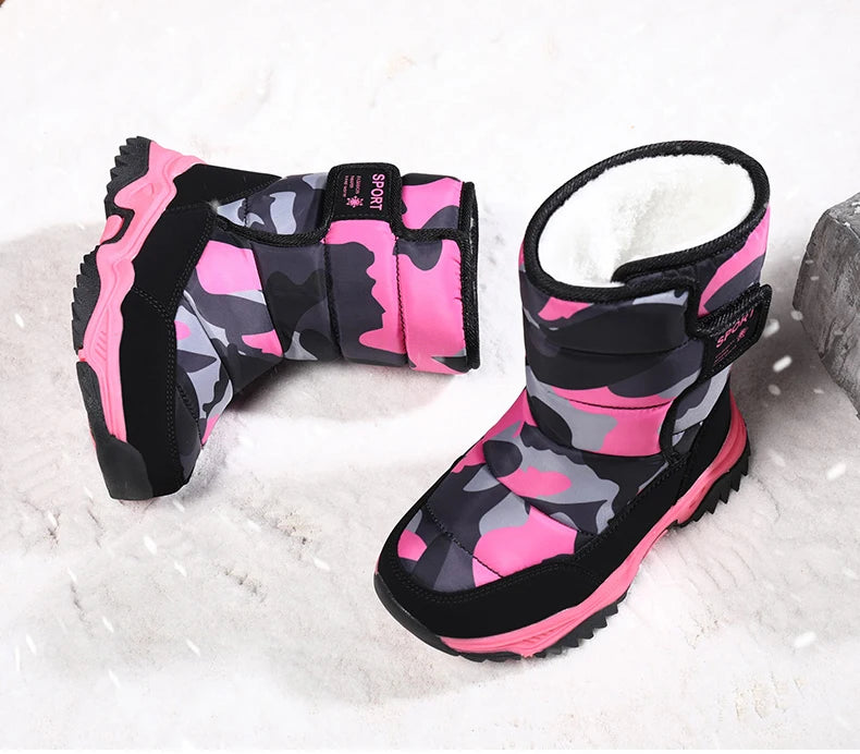 Baasploa Children Snow Boots Winter Plush Warm Ankle Boots For Boys Girls New Fashion Waterproof Cotton Shoes Non-Slip Outdoor