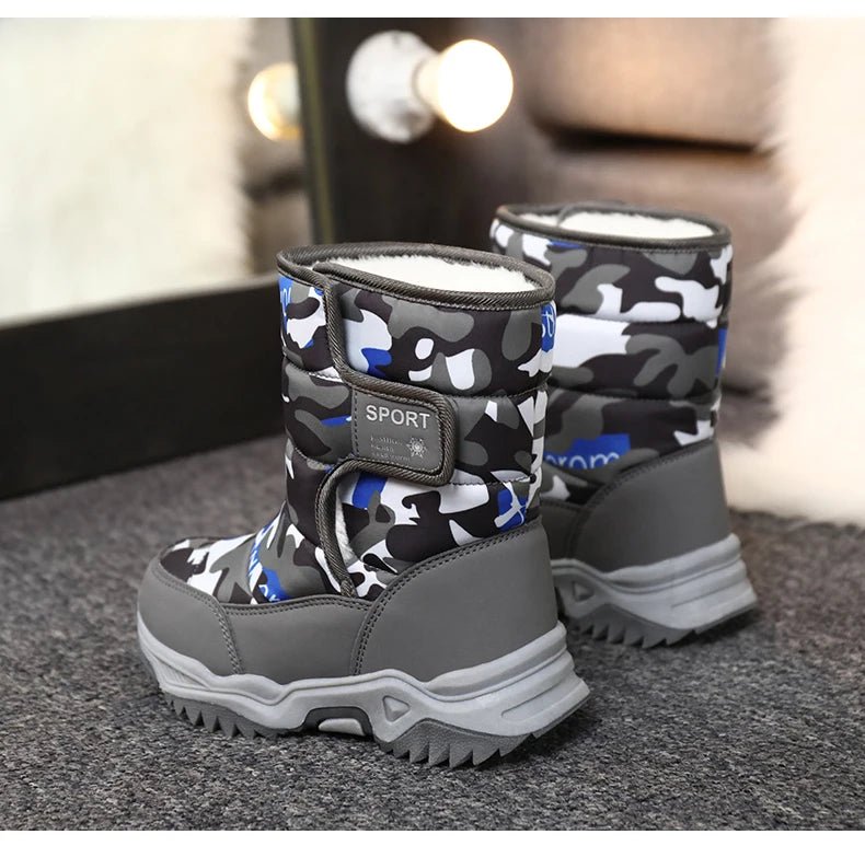 Baasploa Children Snow Boots Winter Plush Warm Ankle Boots For Boys Girls New Fashion Waterproof Cotton Shoes Non-Slip Outdoor