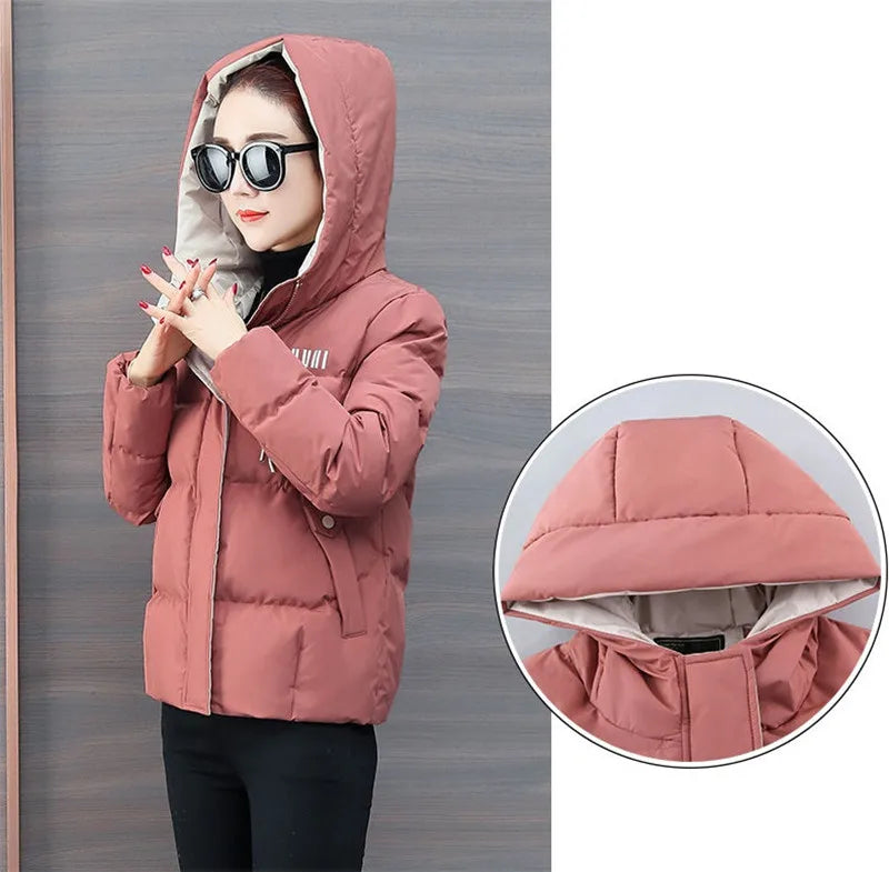 winter jacket women 2025 new Casual Parka Hooded Thick Down Cotton Padded Parka Female Jacket Short Coat Slim Warm Outwear