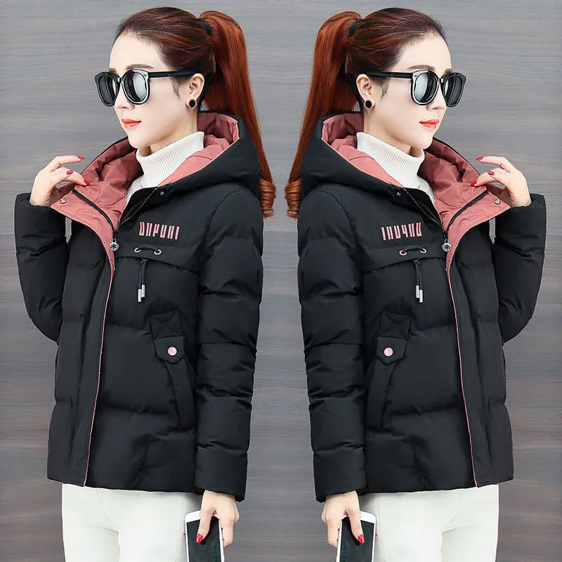 winter jacket women 2025 new Casual Parka Hooded Thick Down Cotton Padded Parka Female Jacket Short Coat Slim Warm Outwear