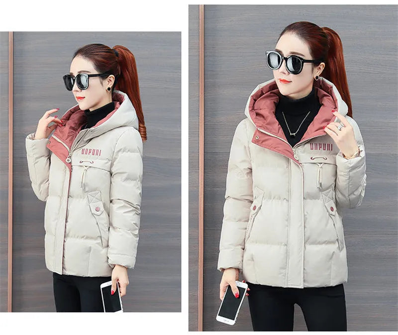 winter jacket women 2025 new Casual Parka Hooded Thick Down Cotton Padded Parka Female Jacket Short Coat Slim Warm Outwear