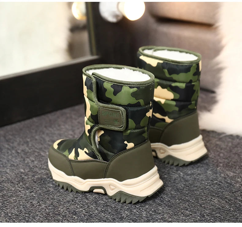 Baasploa Children Snow Boots Winter Plush Warm Ankle Boots For Boys Girls New Fashion Waterproof Cotton Shoes Non-Slip Outdoor