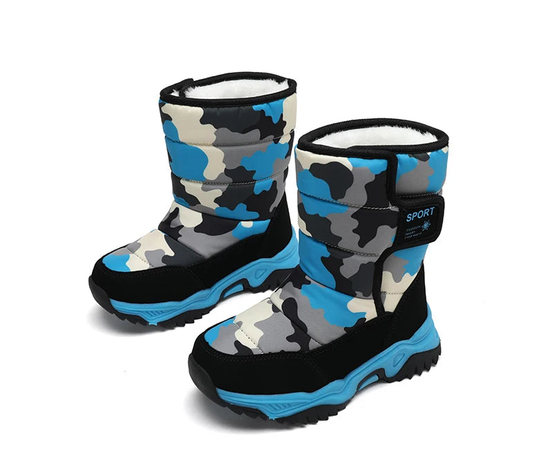 Baasploa Children Snow Boots Winter Plush Warm Ankle Boots For Boys Girls New Fashion Waterproof Cotton Shoes Non-Slip Outdoor