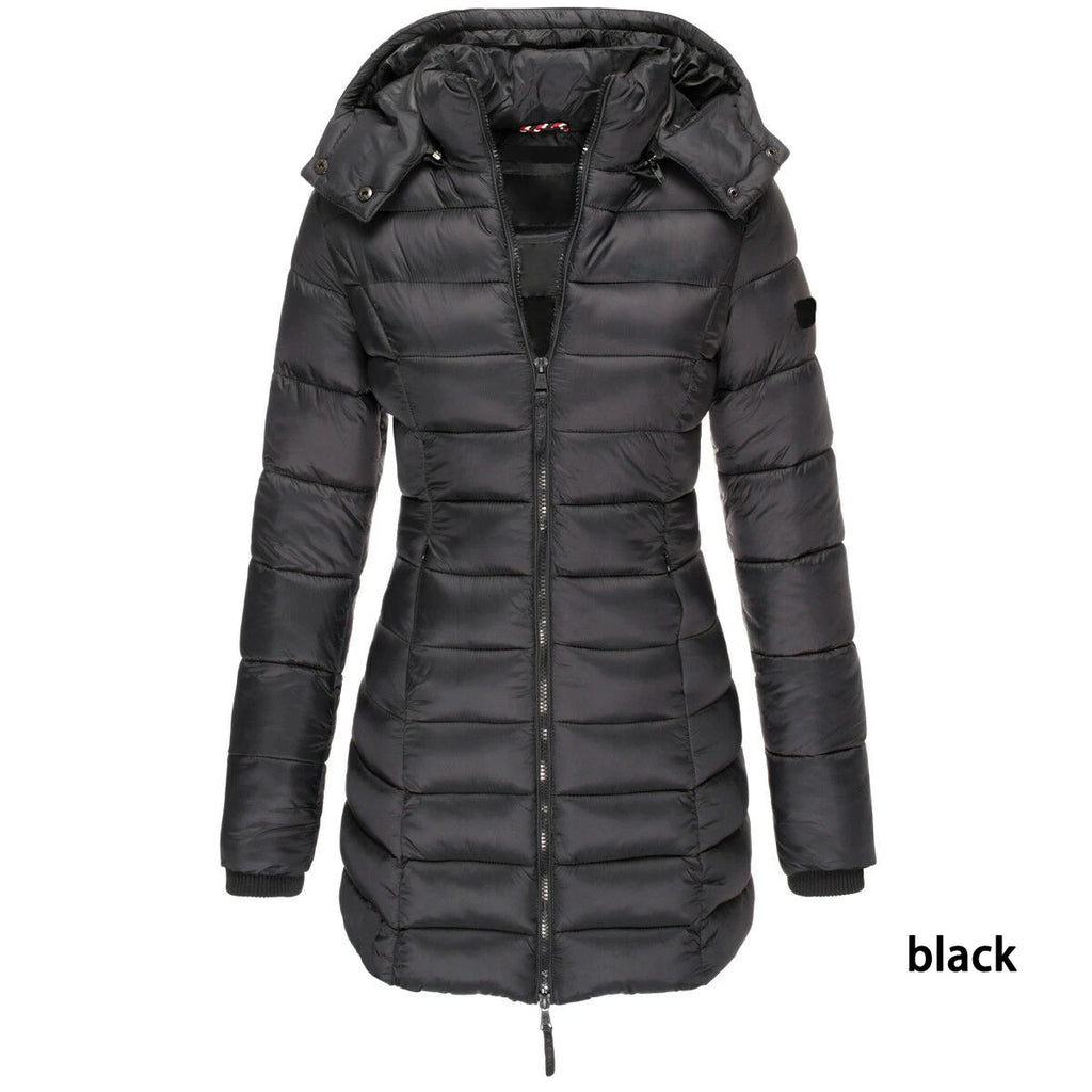 Winter Jackets for Women Zipper Hooded Cotton Padded Jackets Long Sleeve Warm Coat Slim Parka Female Portable Outwear