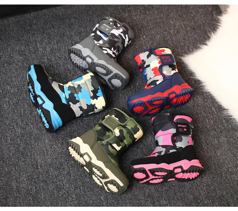 Baasploa Children Snow Boots Winter Plush Warm Ankle Boots For Boys Girls New Fashion Waterproof Cotton Shoes Non-Slip Outdoor