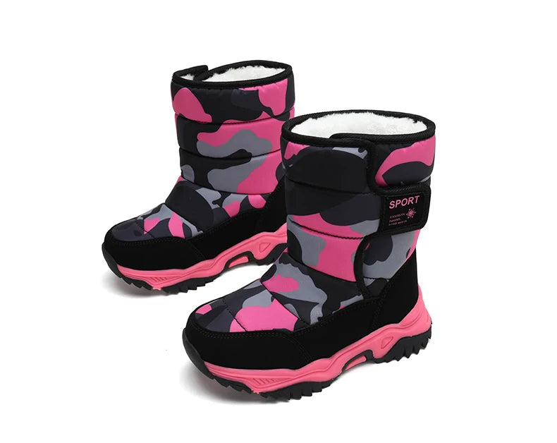 Baasploa Children Snow Boots Winter Plush Warm Ankle Boots For Boys Girls New Fashion Waterproof Cotton Shoes Non-Slip Outdoor