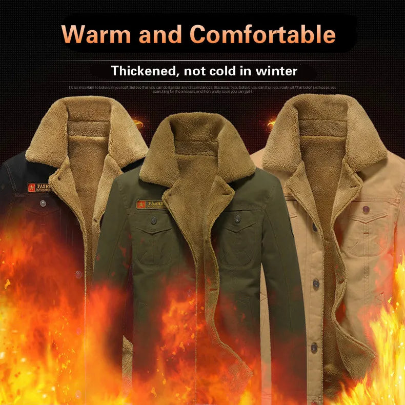 Winter Men's Cotton Jackets Turn Down Collar Long Sleeve Coats Comfy Warm Fleece Casual Denim Jacket Streetwear Oversized 5XL