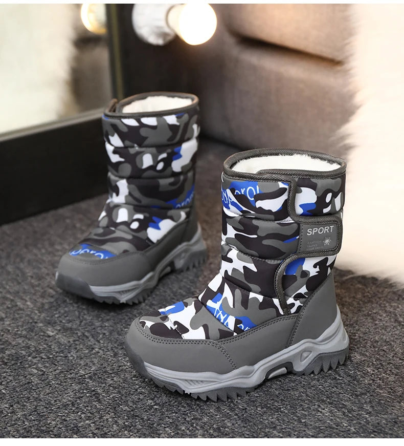 Baasploa Children Snow Boots Winter Plush Warm Ankle Boots For Boys Girls New Fashion Waterproof Cotton Shoes Non-Slip Outdoor