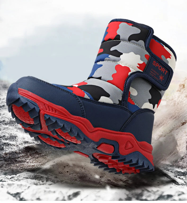 Baasploa Children Snow Boots Winter Plush Warm Ankle Boots For Boys Girls New Fashion Waterproof Cotton Shoes Non-Slip Outdoor