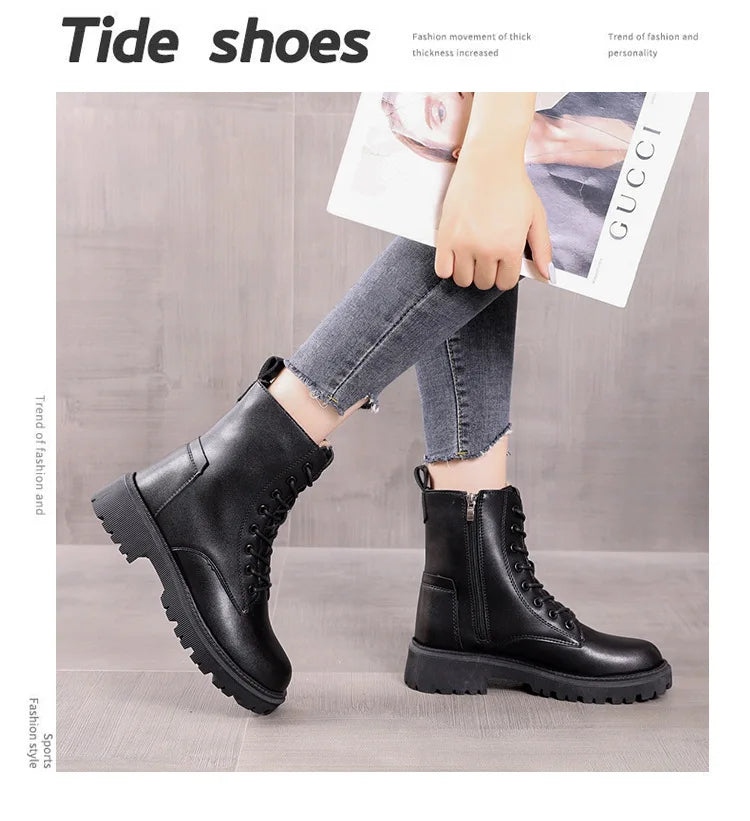 Waterproof Winter Snow Boots Women 2025 Plus Velvet Thick Cotton Women Shoes Black Leather Warm Platform Women's Ankle Boots