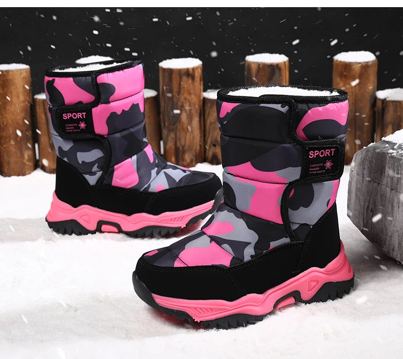 Baasploa Children Snow Boots Winter Plush Warm Ankle Boots For Boys Girls New Fashion Waterproof Cotton Shoes Non-Slip Outdoor