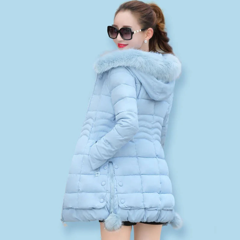 Winter Jacket Women 2023 winter coat pure color casual Fur Collar Hooded long hooded cotton lady jacket