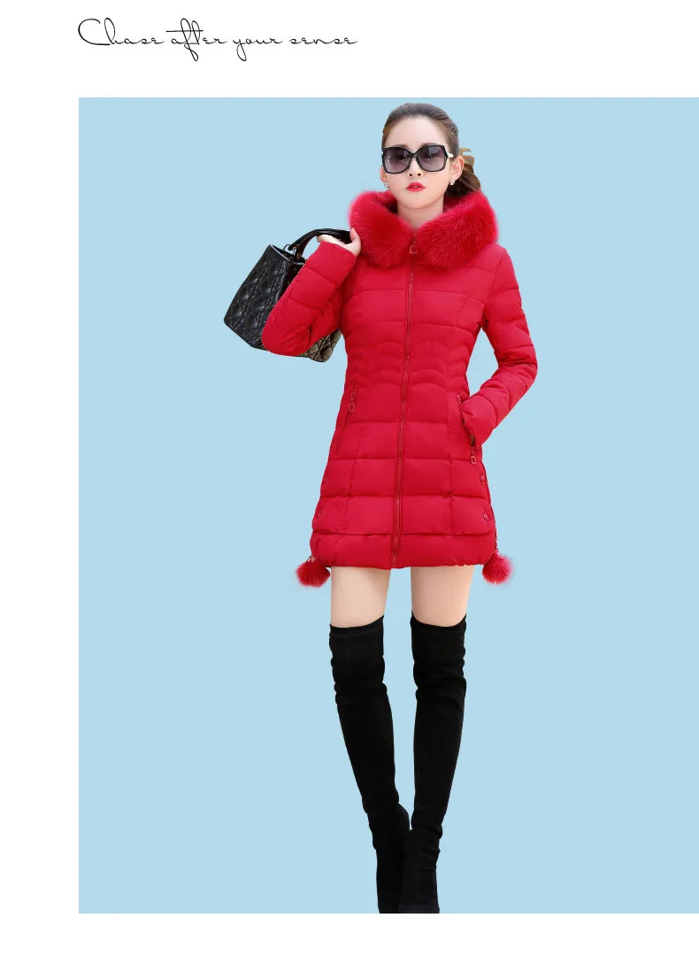 Winter Jacket Women 2023 winter coat pure color casual Fur Collar Hooded long hooded cotton lady jacket