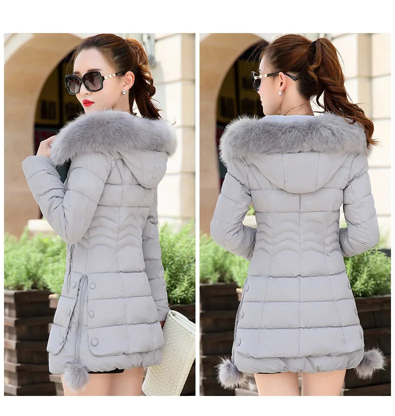 Winter Jacket Women 2023 winter coat pure color casual Fur Collar Hooded long hooded cotton lady jacket