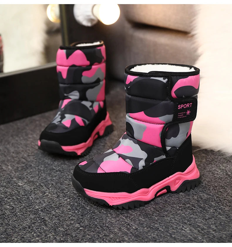 Baasploa Children Snow Boots Winter Plush Warm Ankle Boots For Boys Girls New Fashion Waterproof Cotton Shoes Non-Slip Outdoor