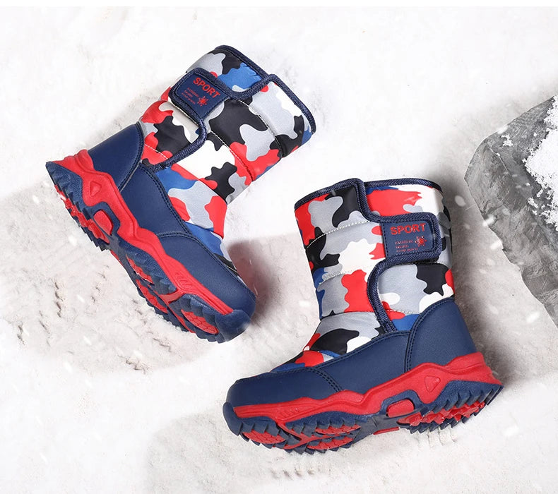 Baasploa Children Snow Boots Winter Plush Warm Ankle Boots For Boys Girls New Fashion Waterproof Cotton Shoes Non-Slip Outdoor