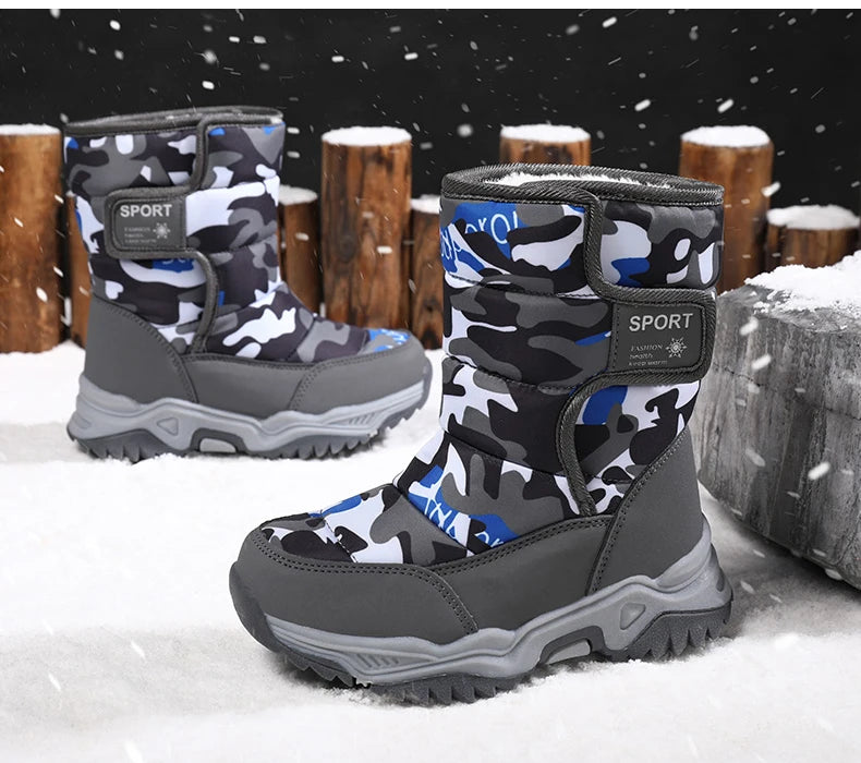 Baasploa Children Snow Boots Winter Plush Warm Ankle Boots For Boys Girls New Fashion Waterproof Cotton Shoes Non-Slip Outdoor