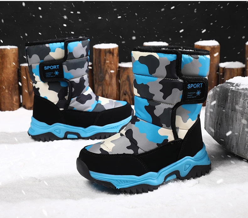 Baasploa Children Snow Boots Winter Plush Warm Ankle Boots For Boys Girls New Fashion Waterproof Cotton Shoes Non-Slip Outdoor