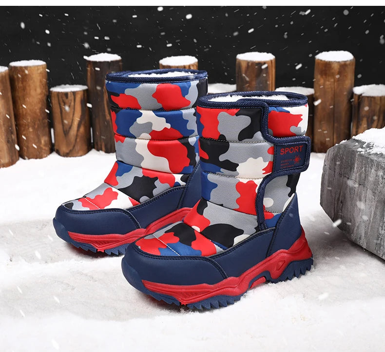 Baasploa Children Snow Boots Winter Plush Warm Ankle Boots For Boys Girls New Fashion Waterproof Cotton Shoes Non-Slip Outdoor