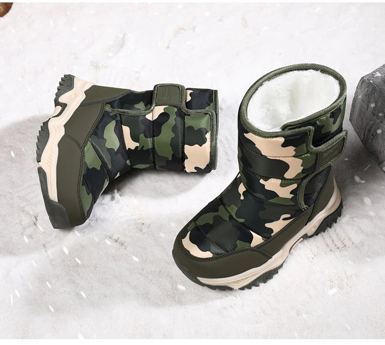 Baasploa Children Snow Boots Winter Plush Warm Ankle Boots For Boys Girls New Fashion Waterproof Cotton Shoes Non-Slip Outdoor