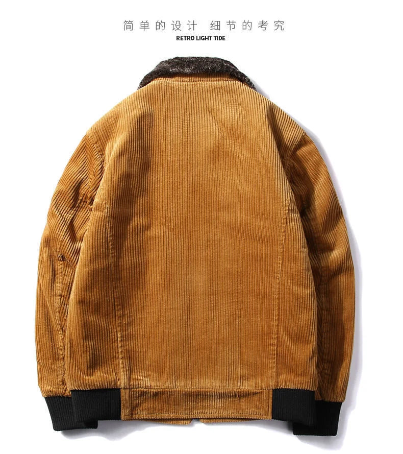 Mens Warm Winter Corduroy Jackets and Coats Fur Collar Winter Casual Jacket Outwear Male Thermal Windbreaker Plus Size 6XL