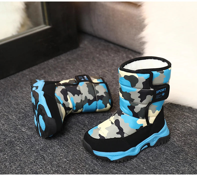 Baasploa Children Snow Boots Winter Plush Warm Ankle Boots For Boys Girls New Fashion Waterproof Cotton Shoes Non-Slip Outdoor