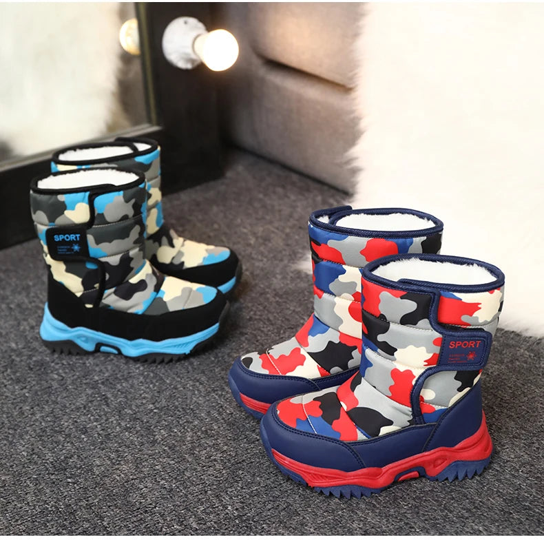 Baasploa Children Snow Boots Winter Plush Warm Ankle Boots For Boys Girls New Fashion Waterproof Cotton Shoes Non-Slip Outdoor