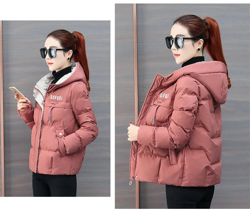 winter jacket women 2025 new Casual Parka Hooded Thick Down Cotton Padded Parka Female Jacket Short Coat Slim Warm Outwear