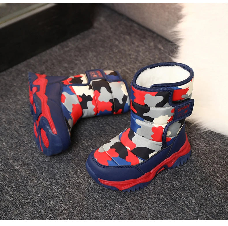 Baasploa Children Snow Boots Winter Plush Warm Ankle Boots For Boys Girls New Fashion Waterproof Cotton Shoes Non-Slip Outdoor