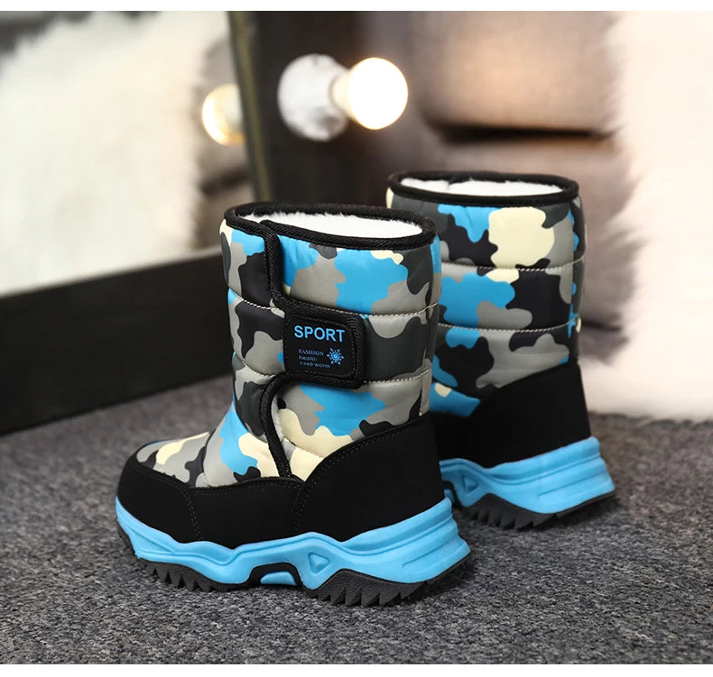 Baasploa Children Snow Boots Winter Plush Warm Ankle Boots For Boys Girls New Fashion Waterproof Cotton Shoes Non-Slip Outdoor
