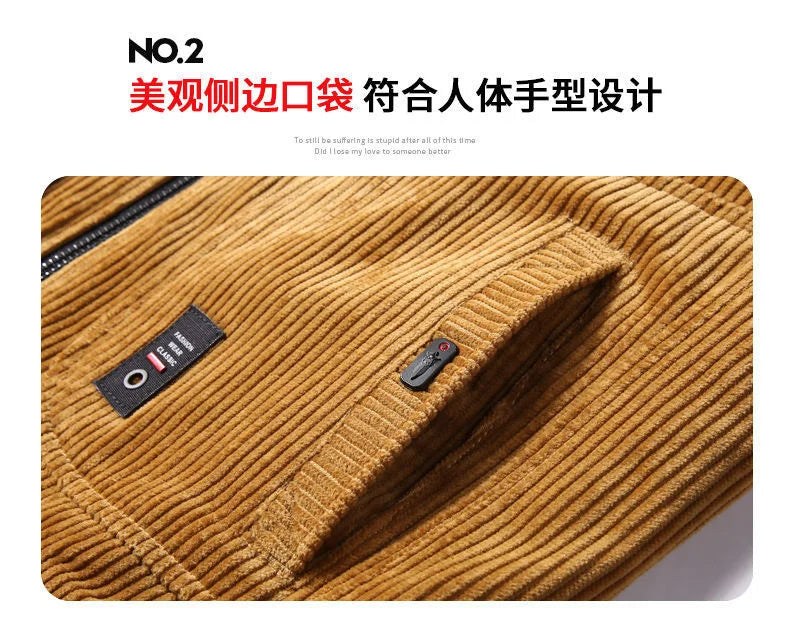 Mens Warm Winter Corduroy Jackets and Coats Fur Collar Winter Casual Jacket Outwear Male Thermal Windbreaker Plus Size 6XL