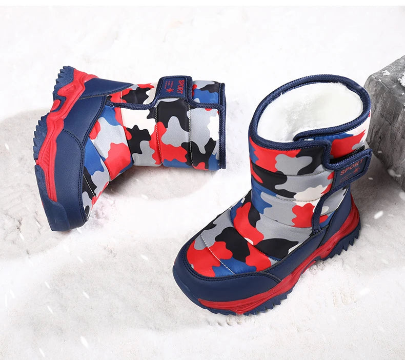 Baasploa Children Snow Boots Winter Plush Warm Ankle Boots For Boys Girls New Fashion Waterproof Cotton Shoes Non-Slip Outdoor