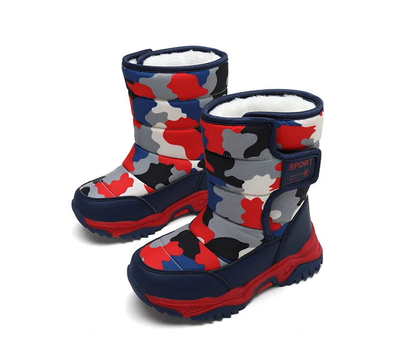 Baasploa Children Snow Boots Winter Plush Warm Ankle Boots For Boys Girls New Fashion Waterproof Cotton Shoes Non-Slip Outdoor