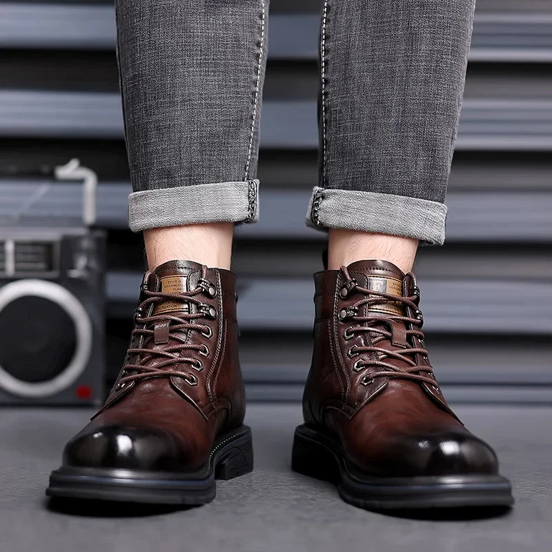 Leather Shoes Loafers Soft and Comfortable Ankle Boots Shoes for Men Wear-resistant All-match Mid-top Work Wear Fashion New