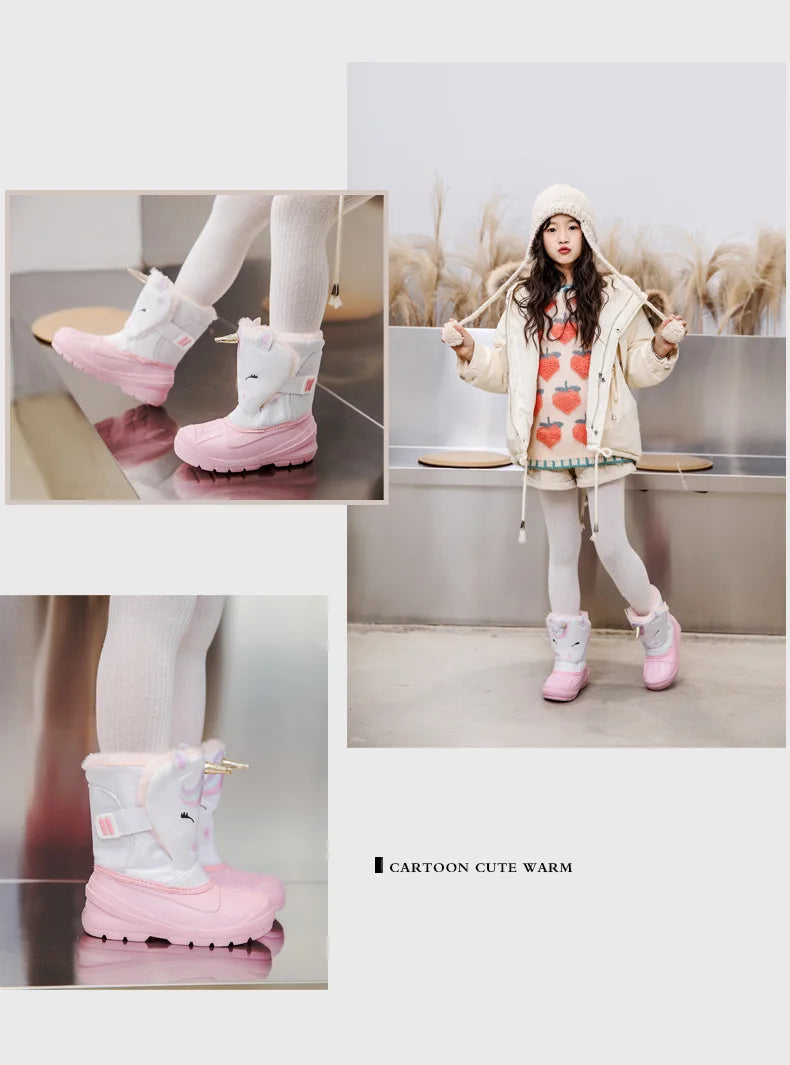 Girls Unicorn Snow Boots Waterproof Slip Resistant Cold Weather Shoes Brand Boy Girls Rubber Boots for Kids Fashion Sneakers