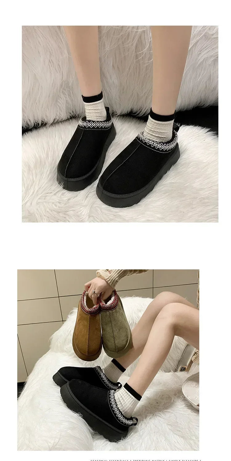 Snow Boots for Women 2024 Winter New Cashmere Warm Thick Soles Without Heel-covered Hair Half Slipper Cotton Shoes for Women