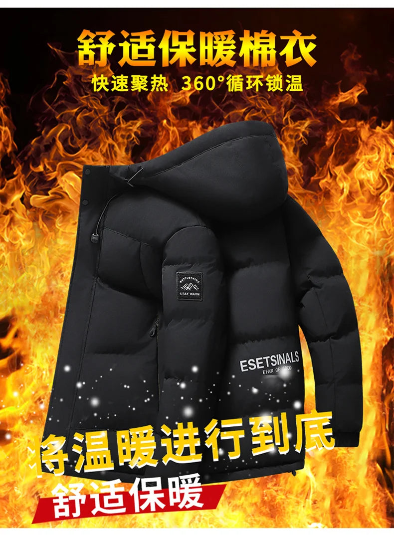 Fashion Trend with Hood Parkas for Men Quality Comfortable Thicken Warm Outerwear Solid Color Windproof Male Clothes Winter New
