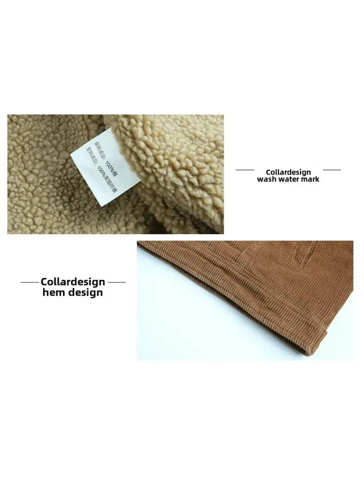 Male Cotton Jackets Padded Warm Loose Parka Coat Corduroy Short Jacket Man Solid Fur Collar Windbreaker Winter Men Fleece Jacket