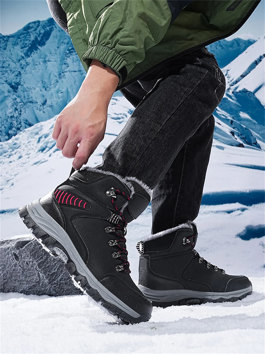 Mens Winter Snow Boots Durable Slip-resistant Windproof High-Top Sneakers Warm Comfortable Casual Shoes for Outdoor Activities