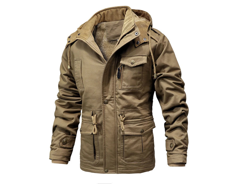 Winter Men's Warm Padded Jackets Fashion Men Fleece Lined Thermal Hooded Coats Men Mountain Ski Windbreaker Jackets Clothing