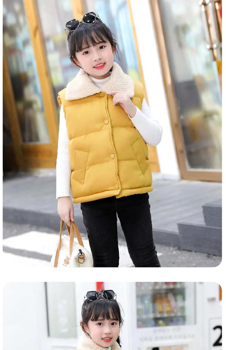 Autumn Winter New Boys Girls Sleeveless Hooded Vest Jacket Cartoon Print Coat Kids Warm Vest Outwear Clothes