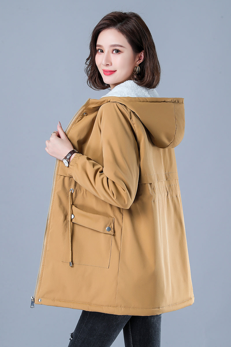 Winter Jacket Cotton Warm Puffer Coat Women Casual Parkas With Lining Plush hooded trench Outwear Women's Clothes