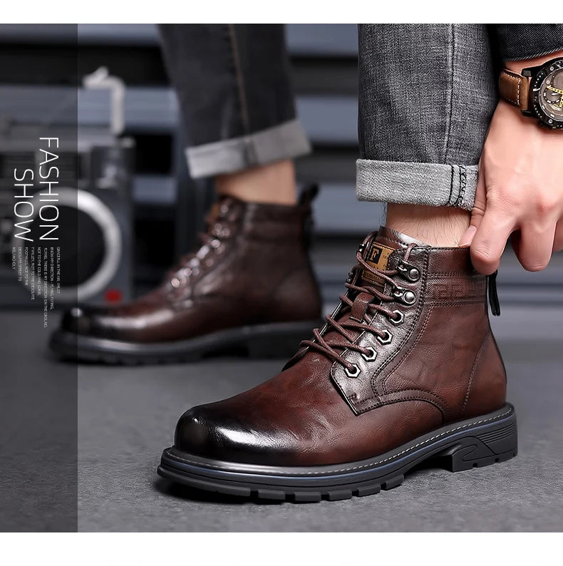 Leather Shoes Loafers Soft and Comfortable Ankle Boots Shoes for Men Wear-resistant All-match Mid-top Work Wear Fashion New