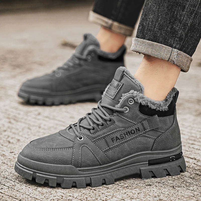 Men's plus size warm and velvet work boots soft-sole anti-slip high-top boots winter fashion youth comfort outdoor cotton boots