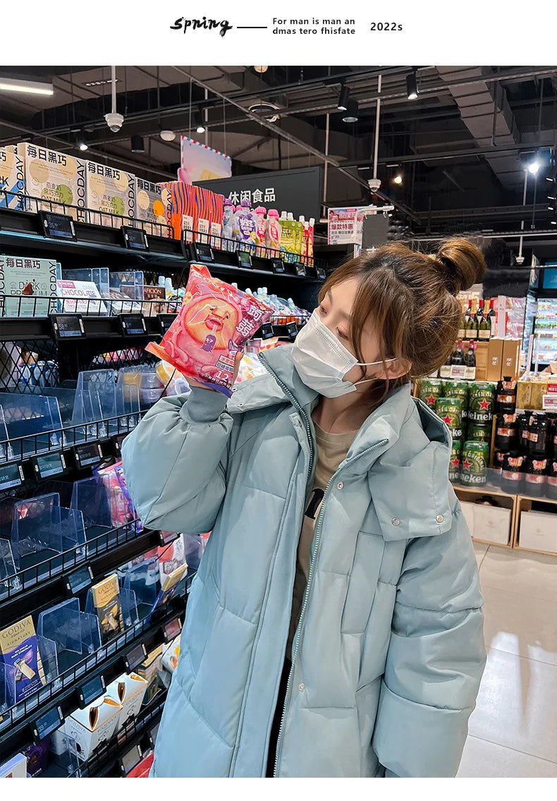 Vielleicht 2025 Korean Jacket Women Winter X-long Parkas Solid Hooded Thicken Warm Female Snow Wear Coat Padded Loose Clothes