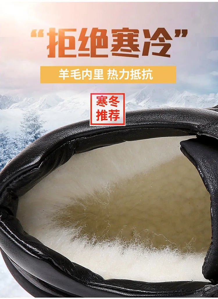 2025 Natural Wool Winter Shoes Men Genuine Leather Warmest Snow Boots Army Homme Walking Botas Hombre Platform Boots
