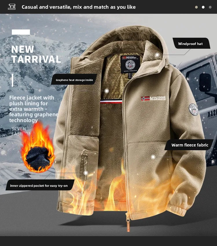 COMXZ 2025 Winter Fleece Jacket Mens England Thick Wool Coat Normcore Design Warm Fashion Hooded Jackets Snow Ski Suit Hoodie