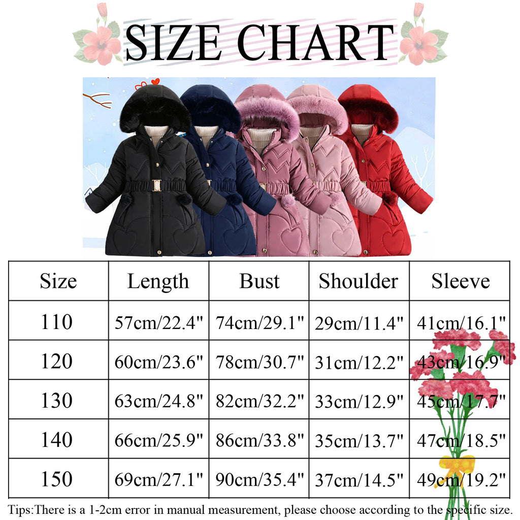 Girls' Winter Jacket with Hood,Children's Winter Coat,Warm Quilted Jacket,Kids Down Cottob Jacket,Outdoor Windproof Puffer Coat