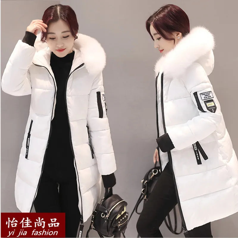 Winter Women Coat Mid-length Parkas Warm Hooded Cotton-padded Jacket Zipper Pockets Slim Thick Puffer Jacket Winter Clothes New